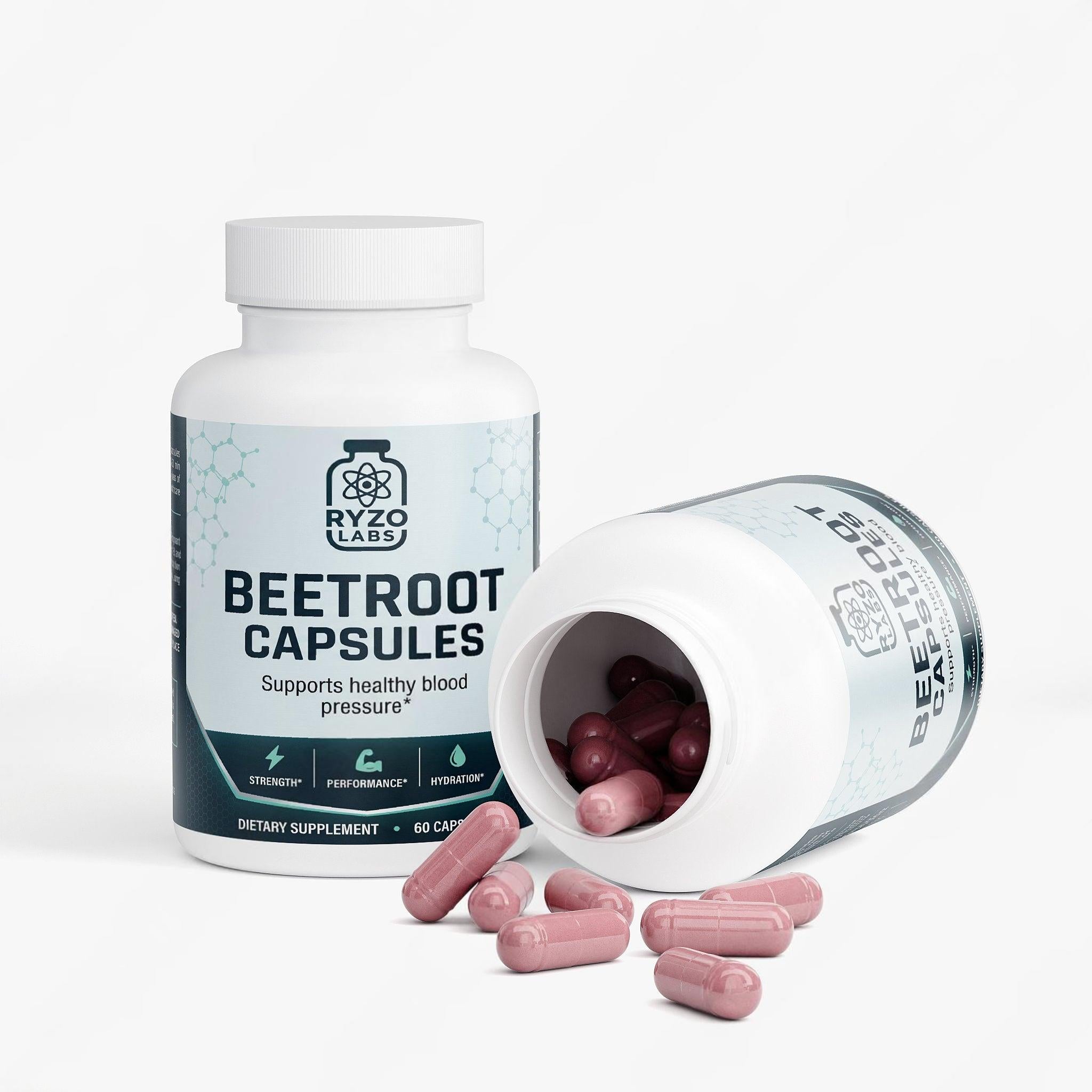 Ryzo Labs Beetroot Capsules Close Up Organic Vegetarian Third Party Tested USA Made