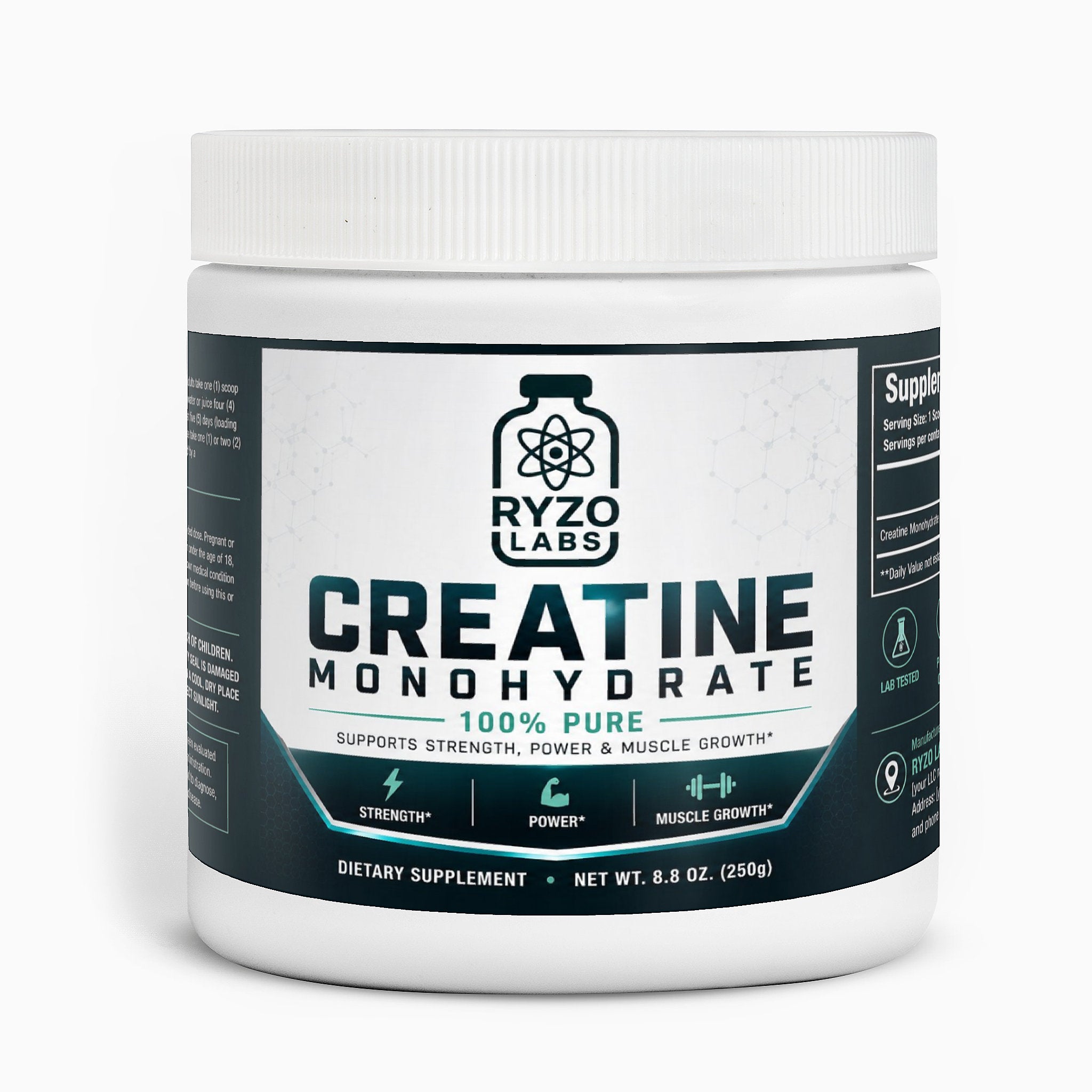 Creatine monohydrate supplement for strength, power, and performance by Ryzo Labs