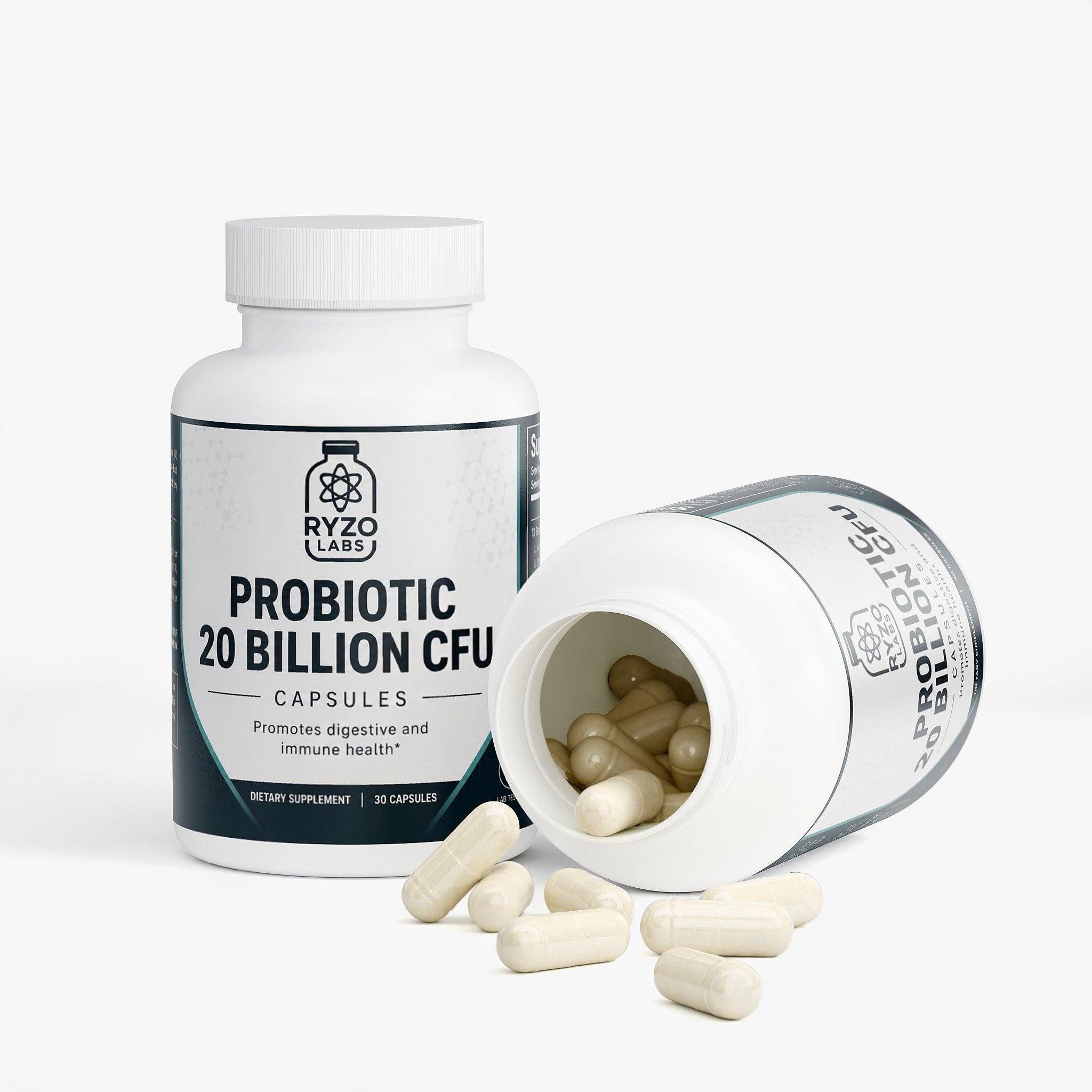 Gut health supplement with probiotics to support digestion and microbiome balance by Ryzo Labs